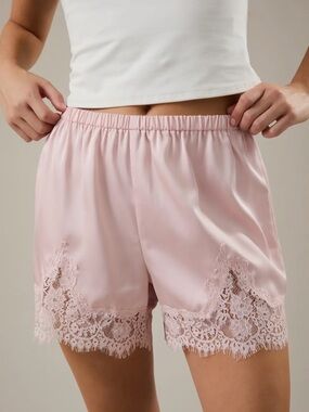 Elegant Lace Trim Satin Shorts